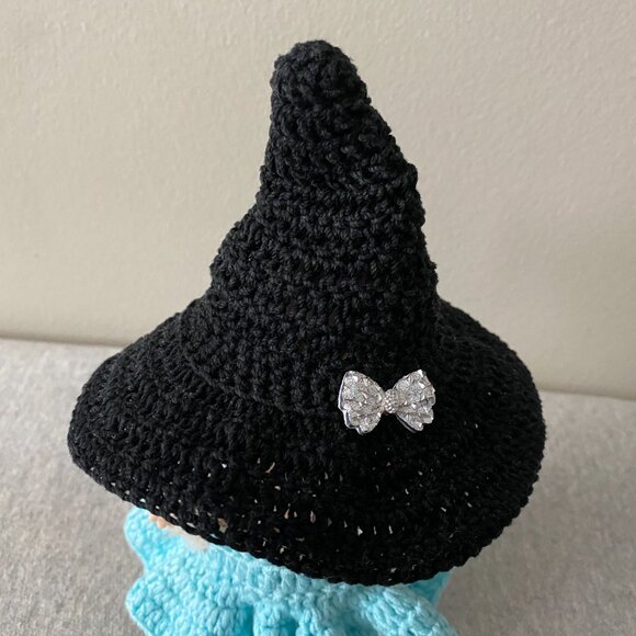 Handmade Crochet Halloween Blue Black Witch Outfit for 17cm Doll 2-Piece Set - Picture 5 of 7